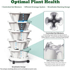 Strawberry Planters, 3 Tiered Vertical Stackable Planter, Herb Stacking Tower Garden, Flower Vegetable Planters with Support Pole, Indoor & Outdoor with Removable Wheels - Dark Grey