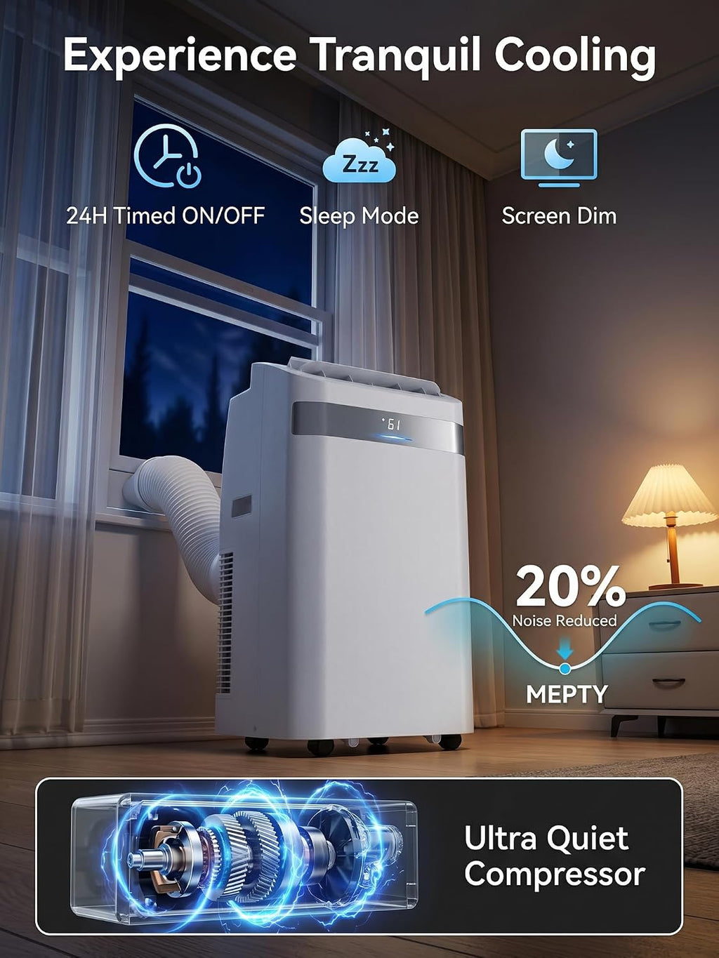 mepty 14000btu portable ac, portable air conditioner with, package contents