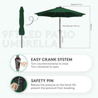 JEAREY Upgrade 9FT LED Lighted Patio Umbrella, Solar Outdoor Umbrella, Tilt Table Umbrella for Pool, Deck & Yard(Dark Green)