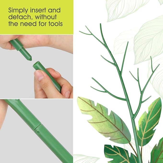6 Pack Plant Support Stakes for Indoor Plants, 39.37 Inch Tall Twig Plant Sticks with Orchid Clips Twist Ties and Plant Ties for House Potted Monstera Plants Support, Green