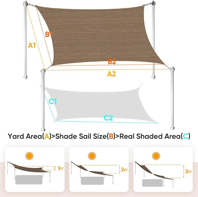 Quictent 185G HDPE Square 24x24FT Sun Shade Sail Canopy 98% UV Block Top Outdoor Cover Patio Garden with Hardware Kit (Brown)