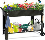 raised garden planter beds with wheels legs, large, front angle view