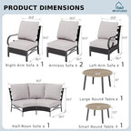 MFSTUDIO Patio Furniture Set, 6 Seats Half-Moon Curved Outdoor Sectional Sofa Conversation Set with 2 Wood-Like Round Table, Woven Rattan Patio Couch for Backyard, Garden, Deck