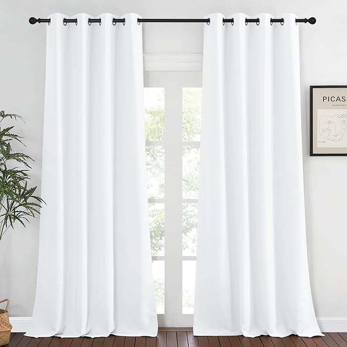 NICETOWN White Room Darkening Curtain 120 inches Long for Living Room - Grommet Solid Thermal Insulated Grommet Light Blocking Window Treatment for Bedroom (1 Panel, W52 x L120)
