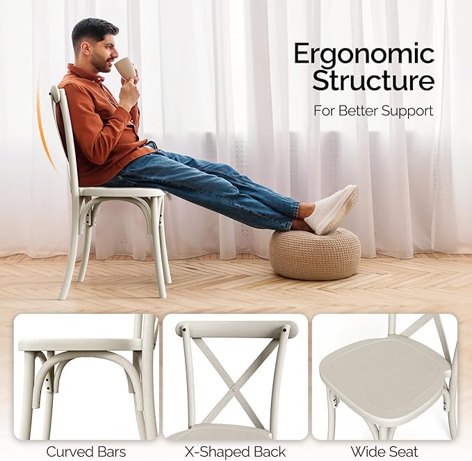 VINGLI Plastic Outdoor Dining Chairs Set of 2, Stackable Patio Cream White Dining Chairs with X Back, Waterproof Kitchen & Dining Room Chairs for Indoor-Outdoor, Capacity 400 lbs