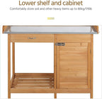 Yaheetech Outdoor Garden Potting Bench Table Work Bench Metal Tabletop W/Cabinet Drawer Open Shelf Natural Wood