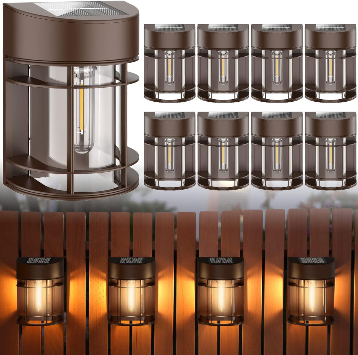 solar fence lights, 8 pack deck light waterproof, main product view