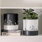 Nihow Self Watering Plant Pot: 8 Inch Ceramic Planter with Drainage Hole & Water Storage Plus for Indoor & Outdoor Plants - Cylinder Round Flower Pot for Succulent/Herbs/Violets - White