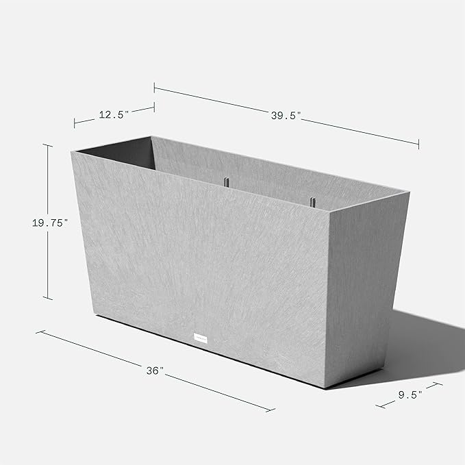 Veradek Midori Long Trough Planter (Light Grey, 39 inch - 2 Pack with 2 Saucer Trays)