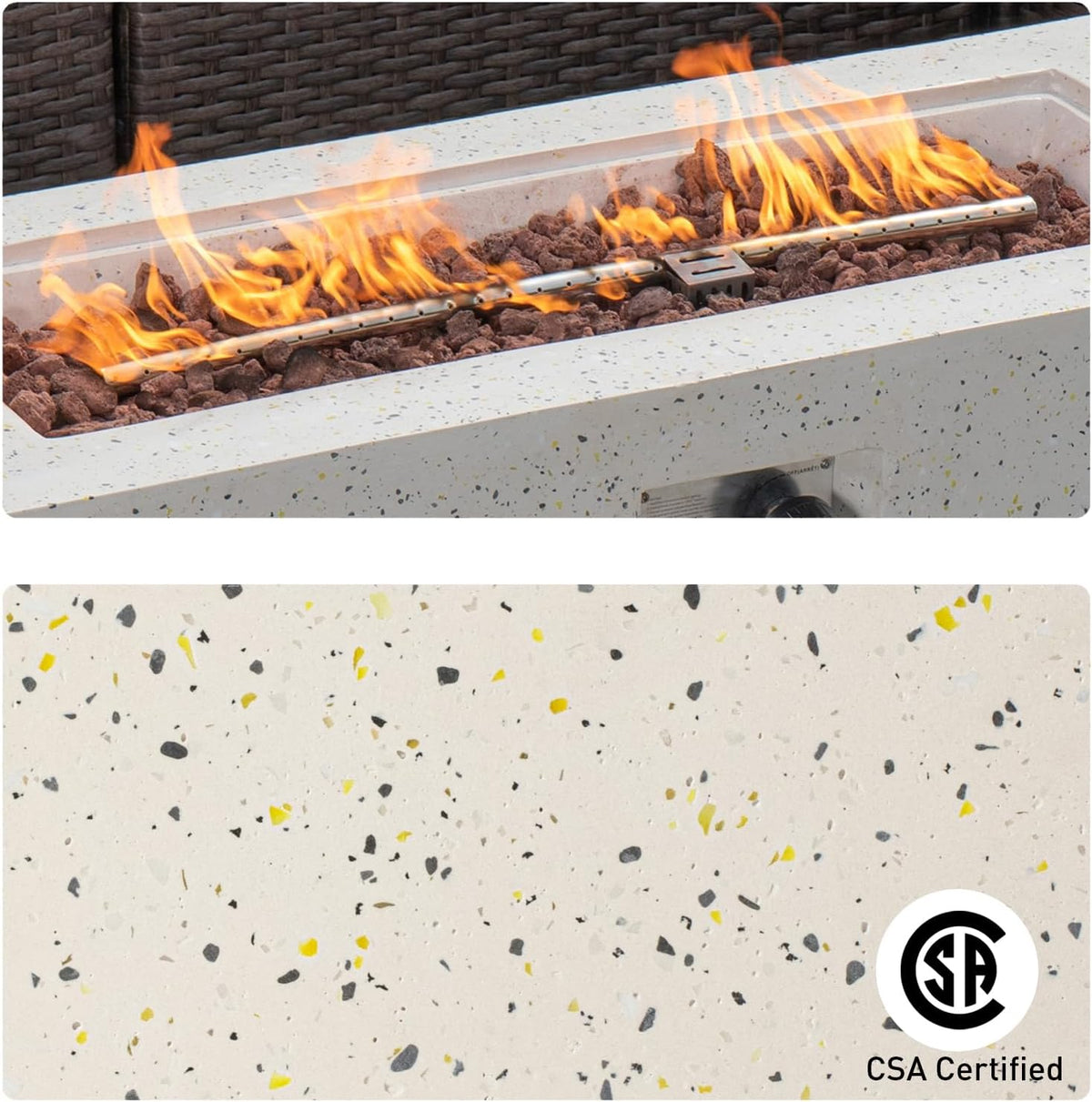 cosiest outdoor fire pit coffee table, 42-inch x, side view