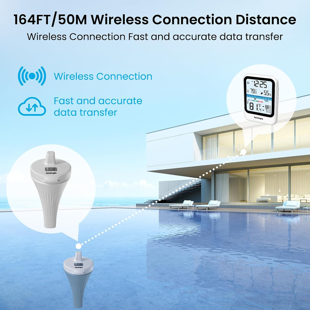 Sainlogic Floating Pool Thermometer, Wireless with High Precision and Easy Read, IP68 Waterproof for Outdoor Swimming, Hot Tub, Pond, Fish Tank, Patio and Aquarium