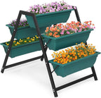 Outvita Green Raised Garden Planter Bed, Tiered Planter Stand with 5 Boxes, Vertical Raised Garden Bed for Herbs, Flowers, Vegetables in Patio Balcony Indoor Outdoor