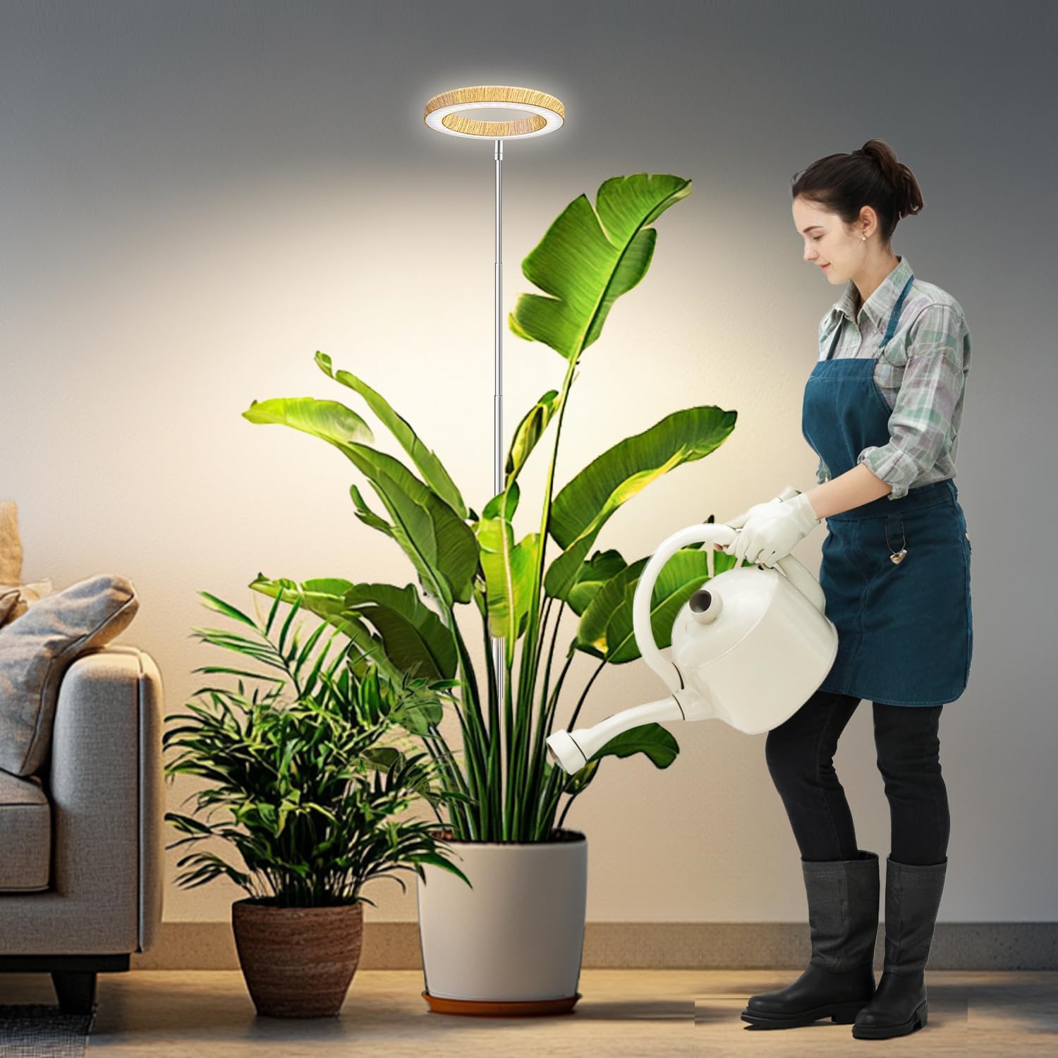 Kullsinss 6.3in Grow Lights for Indoor Plants, Full Spectrum Plant Light | Wood Grain Grow Lamp for Tall Plants, Auto Timer & Dimmable Setting, 10-60in Height Adjustable, Stylish Indoor Garden Decor