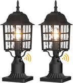 2-Pack Dusk to Dawn Outdoor Post Light, Black | Lamp Post Light Fixture, Water Ripple Glass, Pier Mount Base, Exterior Pole Lantern Light for Yard Patio Pathway