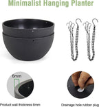 12 inch Large Hanging Planters for Indoor Outdoor Plants, 2 Pack Hanging Flower Pots with Drainage Holes and Chain for Garden Porch, Plastic Hanging Baskets for House Plants, Black
