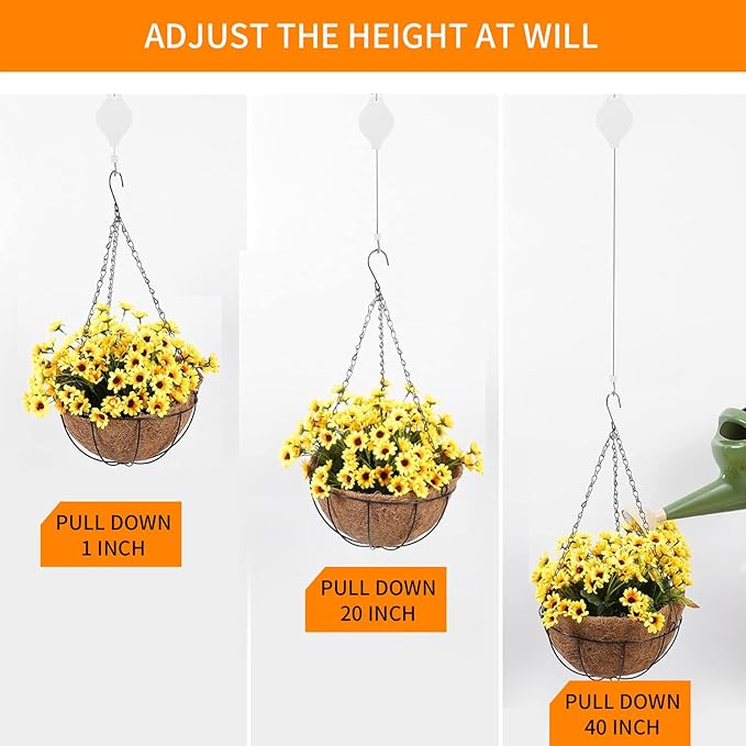 5PCS Plant Pulley System - Retractable & Adjustable Hanger for Indoor/Outdoor Use， Heavy Duty Pulley Hook for Hanging Baskets, Flower Pots, Plants, and Bird Feeders(5Pcs-White)