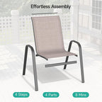 Patio Chairs Set of 2, Easily Set Up Stackable Outdoor Dining Chairs with High Back and Wide Seat, All Weather Breathable Outdoor Chairs Set of 2 with Metal Frame for Backyard Deck Pool, Brown