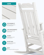 SERWALL Oversized Outdoor Rocking Chair Set of 4, HDPE Outdoor Rocking Chair for Adults, White