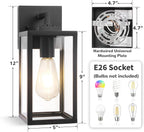 Outdoor Wall Light Fixtures, Exterior Wall Lanterns, Black, 2-Pack, 12 In | Waterproof Outside Wall Sconce for Front Porch, Garage, Patio, Anti-Rust, Tempered Glass, E26(Bulbs Not Included)