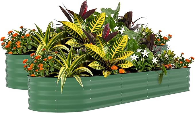Garvee 2 Pack Galvanized Raised Garden Beds - 8x2x2ft Planter Box for Vegetables, Flowers, Rust-Resistant Garden Box, Easy Assembly Raised Beds, Durable Planters for Outdoor Plants, Green