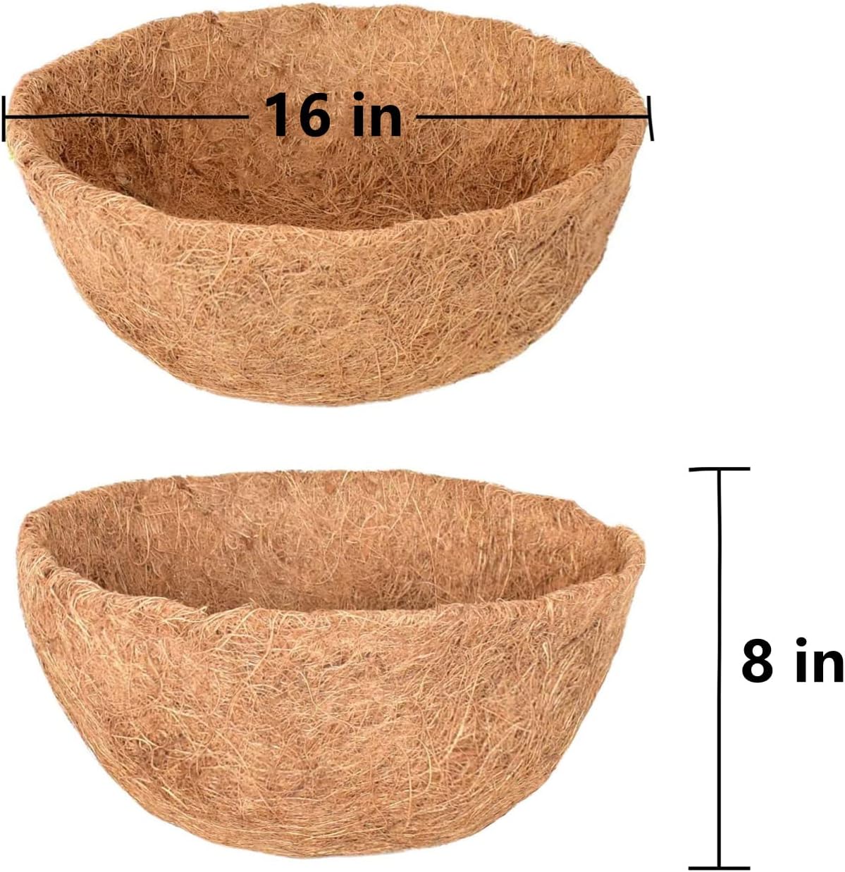 hehimhis Coco Liners for Hanging Baskets, Coco Fiber Liner, 2 Pieces 16 inch Round Replacement Plant Basket Liners