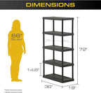 CENTREX CX 5-Tier Heavy Duty Plastic Storage Shelves that Support up to 150lbs/shelf, Organization and Storage, Weather-Resistant Design, Easy Assembly, 2 Pack, Black (72”H x 36”W x 18”D)
