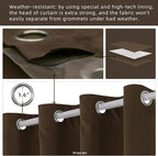 DIVA EN CAMINO DEC Outdoor Patio Curtain Waterproof Darkening Thermal Insulated Indoor Curtains for Bedroom, Porch, Living Room, Pergola, Cabana, W52 x L95, Chocolate Brown, Set of 2 Panels