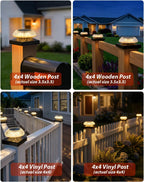 Solar Post Cap Lights for 4x4 & 3.5x3.5 Posts, IP55 Waterproof Deck Lights Solar Powered, 3 Color Modes Fence Caps for Wood Vinyl Mailbox Railing Patio