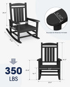 KINGYES Oversized HDPE Outdoor Rocking Chair Set of 2, Widened Seat Patio Rocking Chair, All Weather Patio Rocker, Black