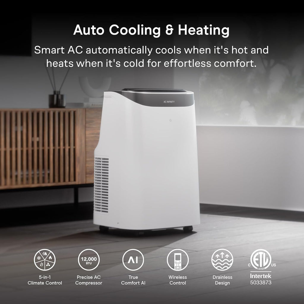 ac infinity smart portable air conditioner 5-in-1, all-season, close-up detail