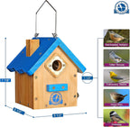 SISTERBIRD Birdhouses for Outdoors, Blue Hanging Wren House, Warming Gifts | Premium Wooden Bird Houses for Outside, Classic Cabin Design Wooden Bird House Red-Breasted Nuthatch Wren Chickadee