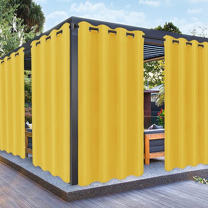 PureFit Outdoor Curtains for Patio Waterproof Weatherproof, UV Resistant Outside Curtains for Gazebo, Front Porch, Pergola, Sun Blocking Privacy Curtain, 52W x 84L inch, 1 Panel, Yellow
