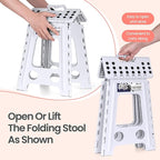 Delxo 16 Inch Folding Step Stool, White Step Stools for Kids Foldable,Portable Collapsible Step Stool with Handle, Folding Stool for Kitchen Bathroom,Bedroom,Garden