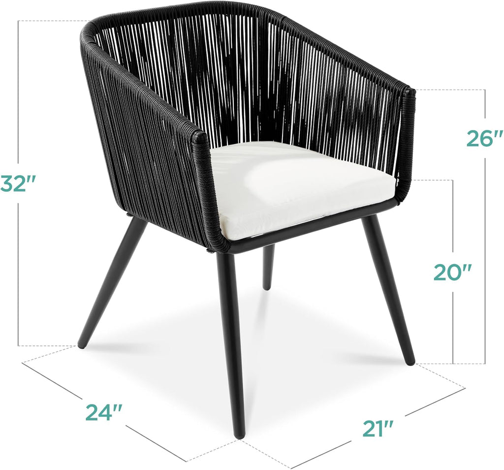 Best Choice Products Set of 2 Patio Dining Chairs, Outdoor Seating for Backyard, Poolside, Balcony w/Woven Wicker Design, 250lb Weight Capacity - Black/Ivory