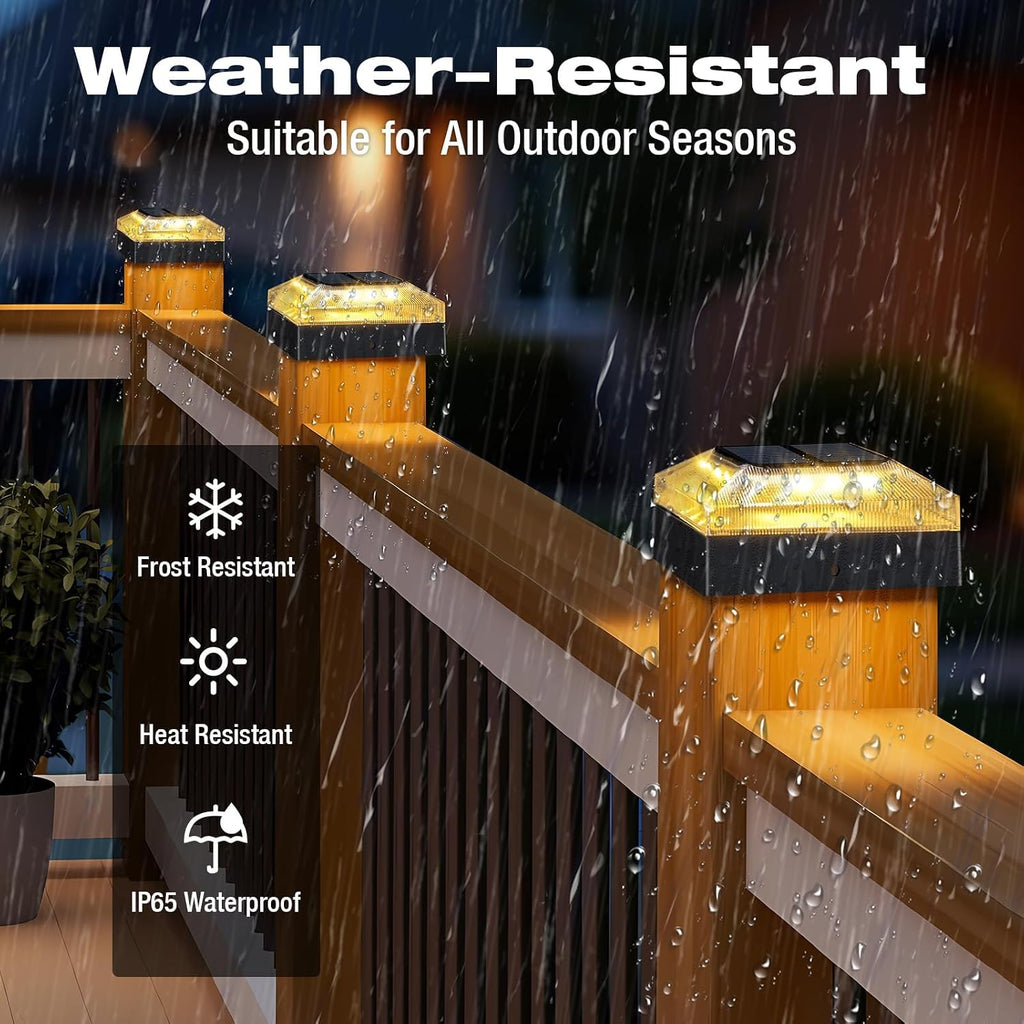 4x4 Solar Post Cap Lights Outdoor 2 Pack, 3 Color Modes/Dusk to Dawn/IP65 Waterproof, Fits 4x4 Vinyl/PVC Wood Posts Top, Black LED Fence Topper Light for Deck, Porch, Backyard