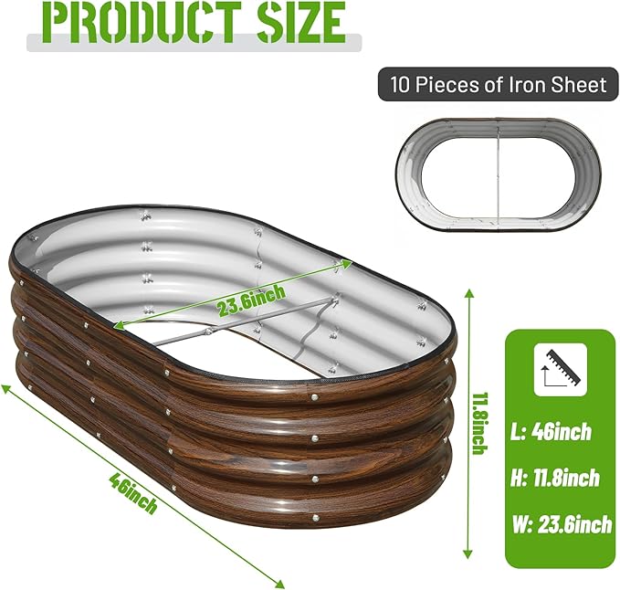 SnugNiture Galvanized Raised Garden Bed, 4x2x1ft Oval Metal Planter Box for Planting Outdoor Plants Vegetables