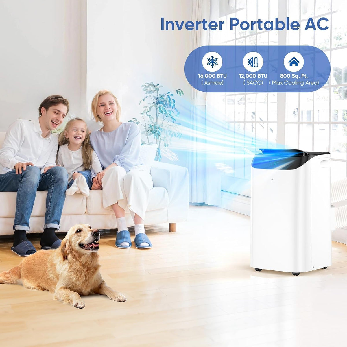 16000 btu inverter portable air conditioners, cooling, fan, side view