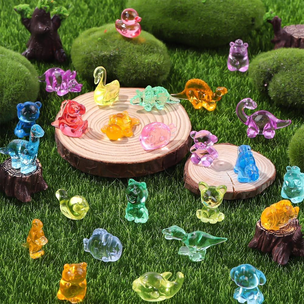 DIYDEC 180Pcs Mini Resin Animal 50 Styles Tiny Resin Figurines to Hide | Small Plastic Figurines for Vase Fillers Micro Dollhouse Aquarium Decorations
