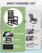 Oversized Outdoor Rocking Chair, High Back Porch Rocker Chair, HDPE All Weather Resistant Rocking Chairs for Patio, 380lbs Weight Capacity, Black