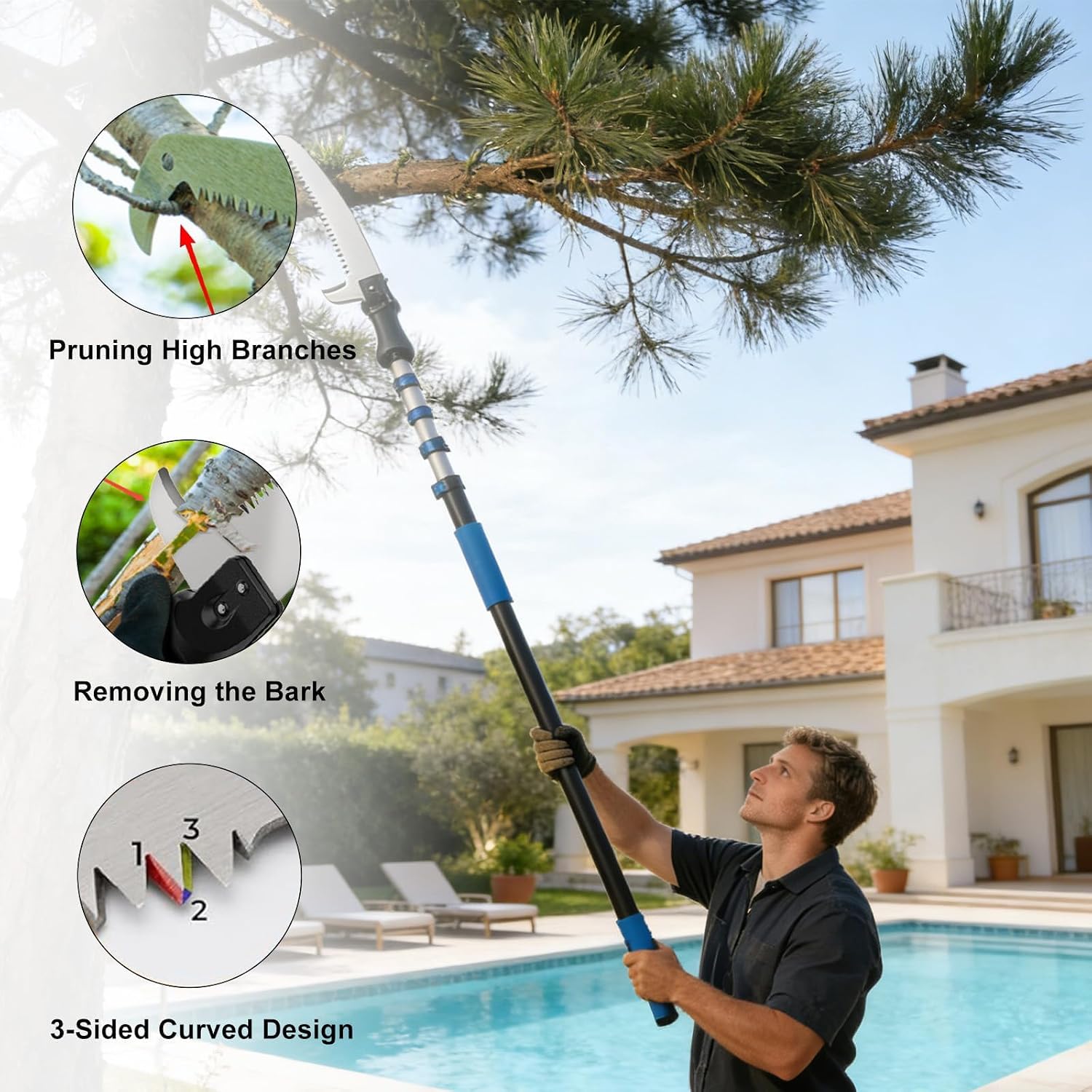 Manual Pole Saw for Tree Trimming, 26FT Telescoping Extension Pole Tree Pruner with 24" Blade, Hand Pole Saw for Cutting High Branches, Detachable Pruning Saw for Garden Yard Maintenance