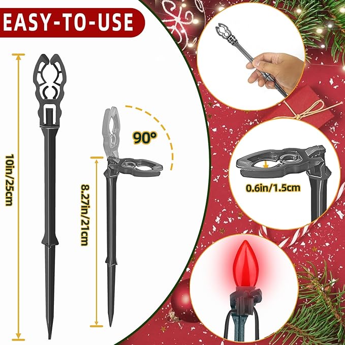 200 Pack Christmas Light Stakes 8.5"-10" for C7 and C9 String Lights,Outdoor Light Stakes,Yard Stakes,Garden,Lawn,Pathway, Patio, Path, Walkway, Christmas Decoration