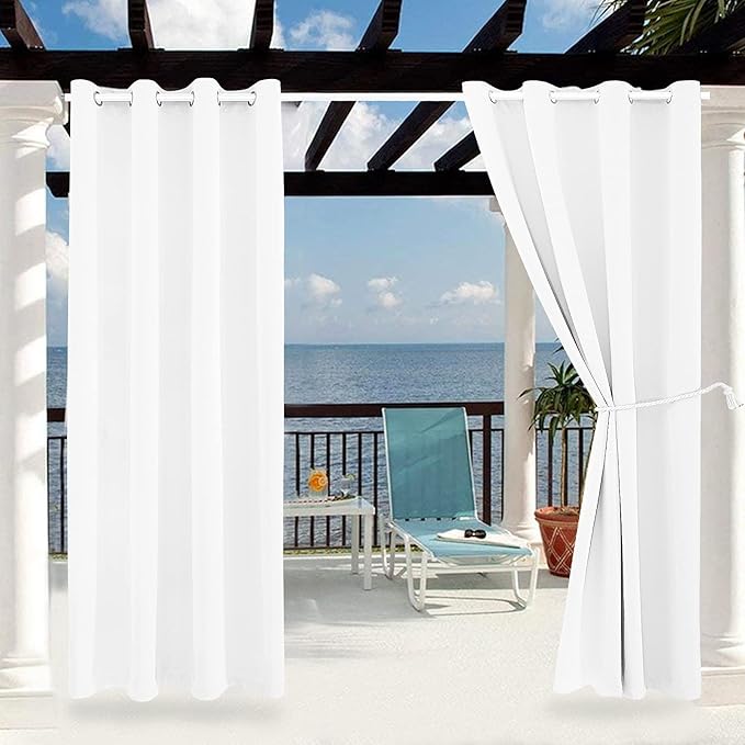 Water Proof Outside Curtains with Grommet Top for Porch, W52 x L120 Thermal Insulated Washable Light Block Outdoor Divider Drapes for Patio Gazebo Deck Pool Area Pergola Cabana (Pure White)