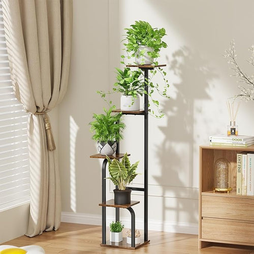 5 Tier Plant Stand Indoor, Plant Shelf for Multiple Plants, Flower Pot Holder Shelf, Planter Display Rack for Patio Garden Balcony Living Room Bedroom Decor, Rustic Brown