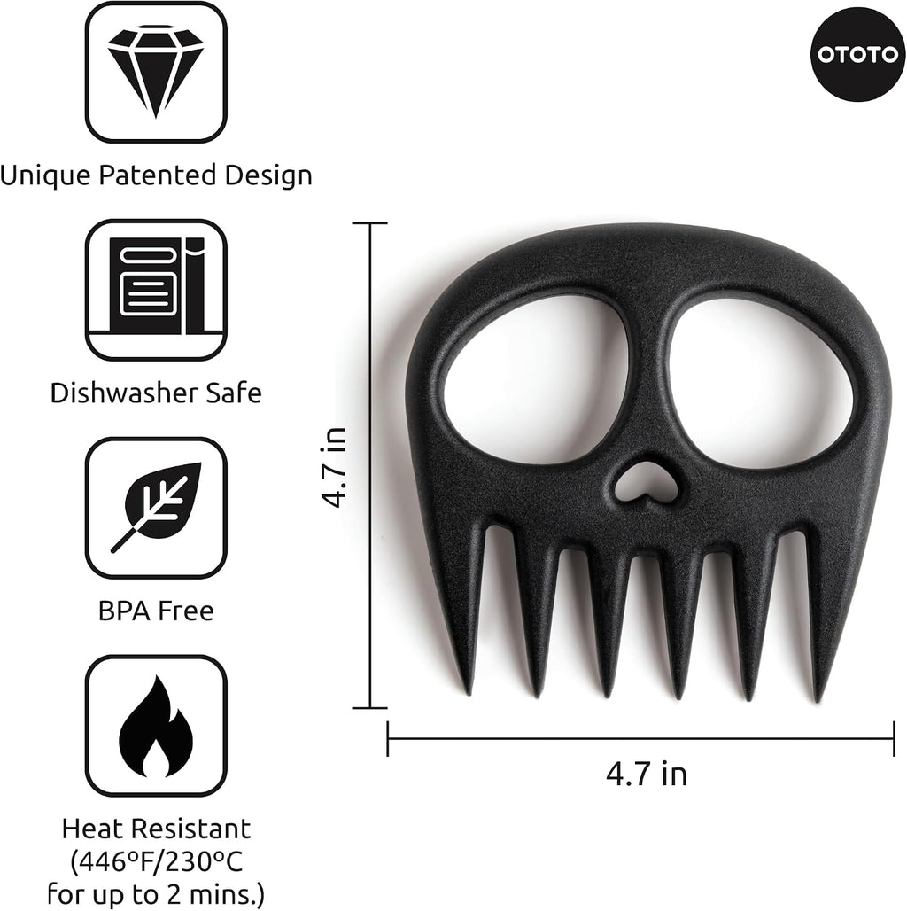 OTOTO New Meat Muncher Meat Claws - Meat Shredder Claws, BBQ Accessories, Grilling Gifts for Men, Halloween Goth Accessories, Spooky Skull Shredder for Goth Kitchen, Heat Resistant Claws (Black)