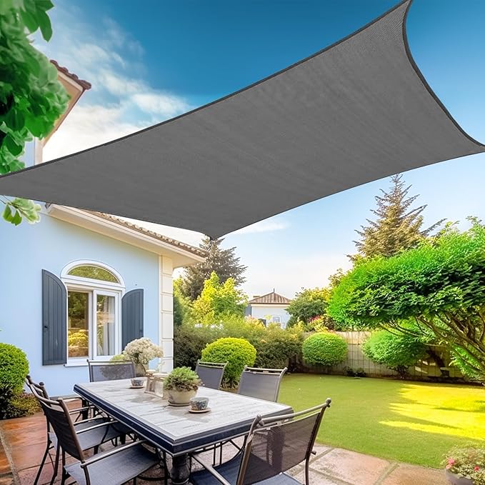 KANAGAWA Sun Shade Sail Curved 24'X24' Dark Grey Rectangle Outdoor Shade Cover UV Blovk Canopy for Patio Garden Backyard Heavy Duty Permeable 185GSM (We Make Custom Size)