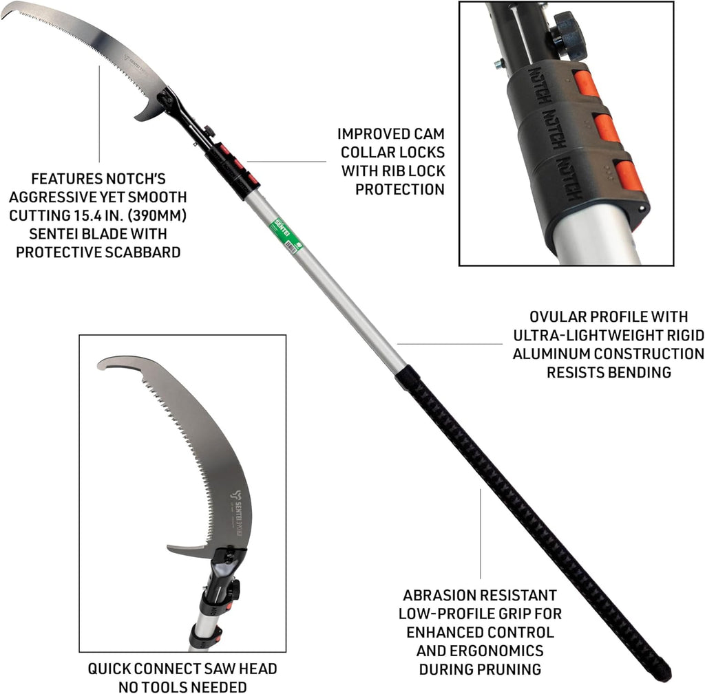 Notch 21' Sentei 4-Section Telescoping Aluminum Polesaw 15.4" (390mm) Hard Chrome-Plated Blade, Abrasion Resistant Low-Profile Grip, Rigid Aluminum Construction (4177-39N)