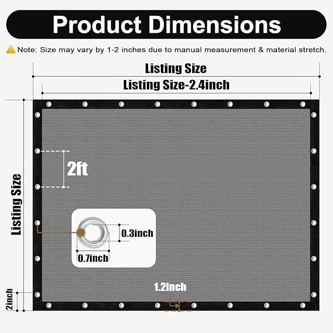 Artpuch 90% Sun Shade Cloth, 8 x 16 FT Pergola Shade Cover Canopy with Grommets, Sun Screen Fabric Tarp for Patio, Outdoor, Garden, Backyard, Light Grey