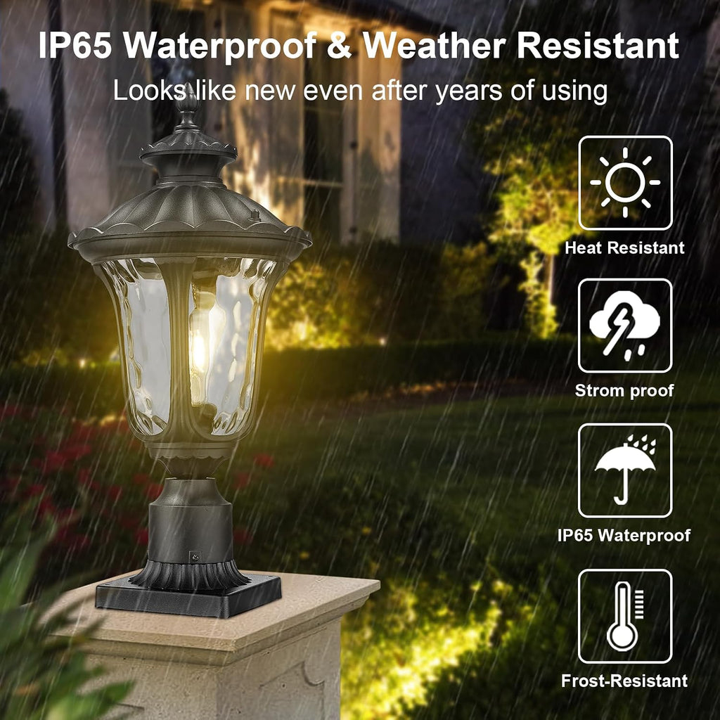 Outdoor Post Lights Fixtures, 18'' Medium Black Aluminum Waterproof and Anti-Rust Pole Lantern Lighting Fixture for Walkway, Patio, Porch