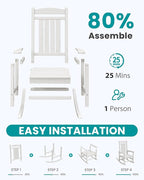 SERWALL Outdoor Rocking Chairs Set of 2, Oversized HDPE Porch Rockers for Adults, All-Weather Composite Patio Rocking Chairs, White