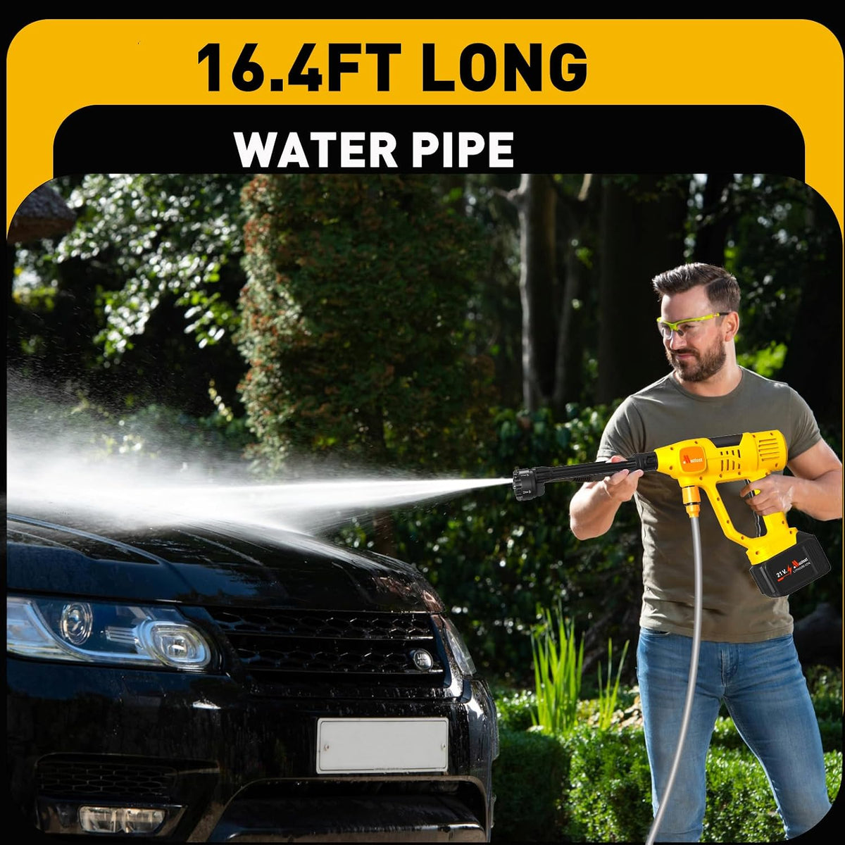 1100 psi cordless car washer,portable battery powered cleaning, front angle view